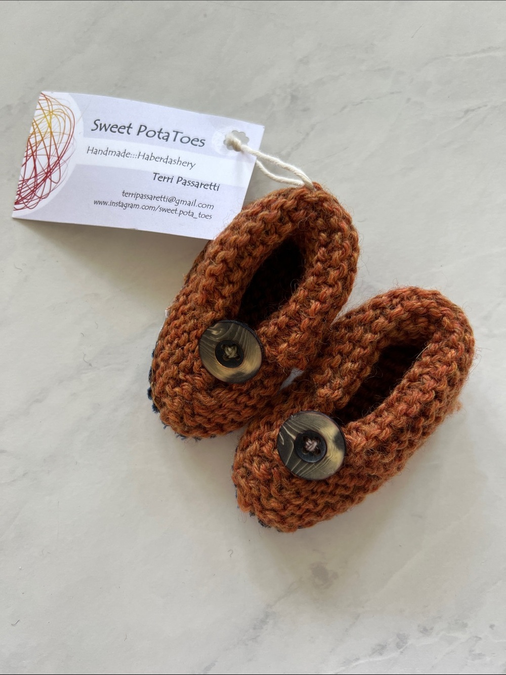 Handmade Kids Knit Booties - Brown